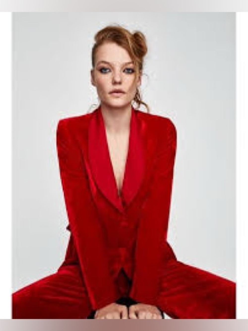 ZARA, long red velvet blazer!